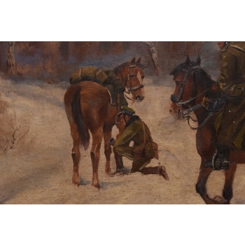 Wojciech Kossak - Ułani Na Koniach - Polski Zimowy Obraz Olejny Złota Rama