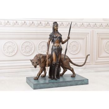 Amazonka - Wojowniczka z Tygrysem - Bogini - Figura z Brązu - Ozdoba