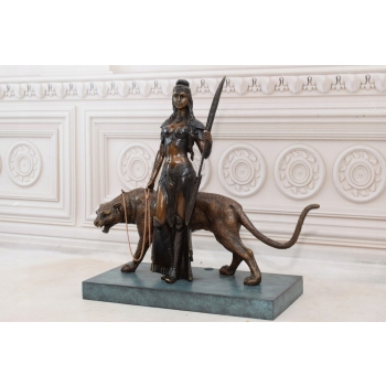 Amazonka - Wojowniczka z Tygrysem - Bogini - Figura z Brązu - Ozdoba