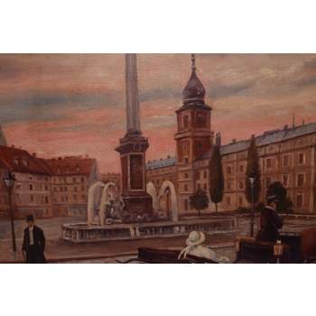 J. Fałat - Plac Zamkowy Warszawa - Dorożka - Stary Polski Obraz - Kolekcja