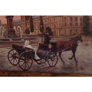 J. Fałat - Plac Zamkowy Warszawa - Dorożka - Stary Polski Obraz - Kolekcja