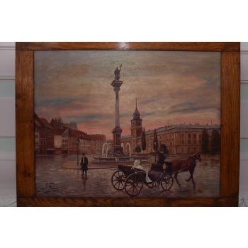 J. Fałat - Plac Zamkowy Warszawa - Dorożka - Stary Polski Obraz - Kolekcja