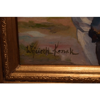 Wojciech Kossak - Ułan przy Koniu KOŃ - Polski Stary Obraz PREZENT