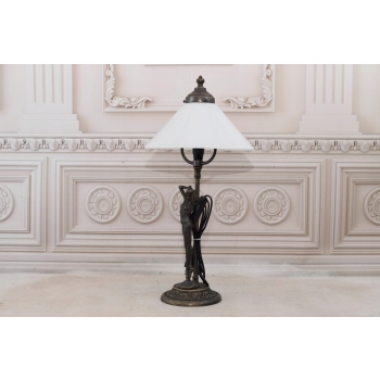 Lampa Art Deco - Figura Kobiety - Biały Trójkątny Klosz - Lampka Biuro
