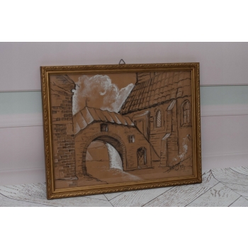 Wiktor Zin 1972 Brama Krakowska Pastel za Szkłem Polski Stary Obraz Olejny