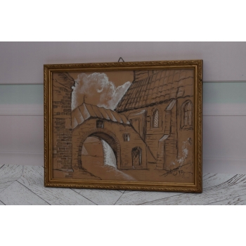 Wiktor Zin 1972 Brama Krakowska Pastel za Szkłem Polski Stary Obraz Olejny