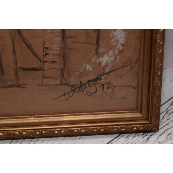Wiktor Zin 1972 Brama Krakowska Pastel za Szkłem Polski Stary Obraz Olejny