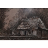 Wiktor Zin 1969 - Zabytkowa Chata - Pastel za Szkłem - Polski Obraz Olejny