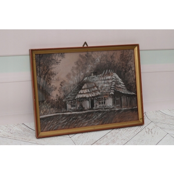 Wiktor Zin 1969 - Zabytkowa Chata - Pastel za Szkłem - Polski Obraz Olejny