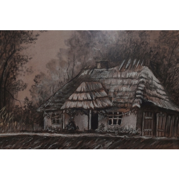 Wiktor Zin 1969 - Zabytkowa Chata - Pastel za Szkłem - Polski Obraz Olejny