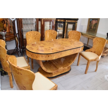Polski Stół Art Deco + 6 Krzeseł Krzesło Stolik Owal - Unikat!! KOMPLET