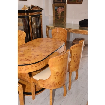 Polski Stół Art Deco + 6 Krzeseł Krzesło Stolik Owal - Unikat!! KOMPLET
