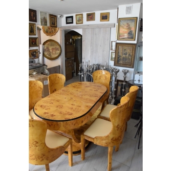 Polski Stół Art Deco + 6 Krzeseł Krzesło Stolik Owal - Unikat!! KOMPLET