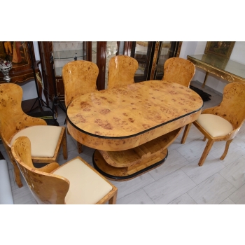 Polski Stół Art Deco + 6 Krzeseł Krzesło Stolik Owal - Unikat!! KOMPLET
