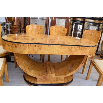 Polski Stół Art Deco + 6 Krzeseł Krzesło Stolik Owal - Unikat!! KOMPLET