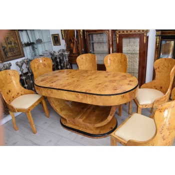 Polski Stół Art Deco + 6 Krzeseł Krzesło Stolik Owal - Unikat!! KOMPLET