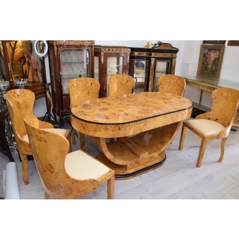 Polski Stół Art Deco + 6 Krzeseł Krzesło Stolik Owal - Unikat!! KOMPLET
