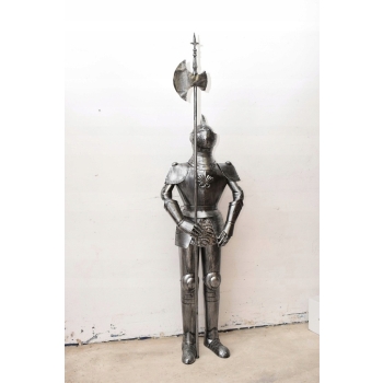 Metalowa Zbroja Rycerska - Stojący Rycerz z Halabardą Zamek Figura 212cm
