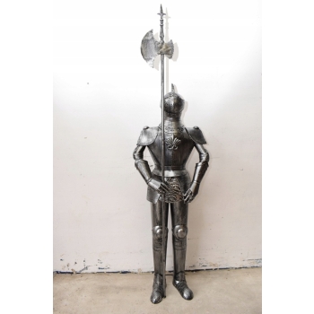 Metalowa Zbroja Rycerska - Stojący Rycerz z Halabardą Zamek Figura 212cm