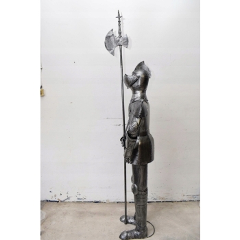 Metalowa Zbroja Rycerska - Stojący Rycerz z Halabardą Zamek Figura 212cm
