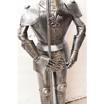Metalowa Zbroja Rycerska - Stojący Rycerz z Halabardą Zamek Figura 212cm