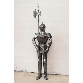 Metalowa Zbroja Rycerska - Stojący Rycerz z Halabardą Zamek Figura 212cm