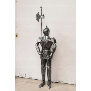 Metalowa Zbroja Rycerska - Stojący Rycerz z Halabardą Zamek Figura 212cm