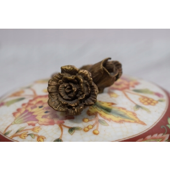 Kolorowa Szkatuła Bomboniera Szkatuła Misa - Porcelana Okuta Brązem Sygn.