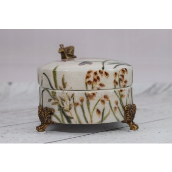 Szkatuła Bomboniera Szkatuła Misa Ślimak - Porcelana Okuta Brązem Sygn.