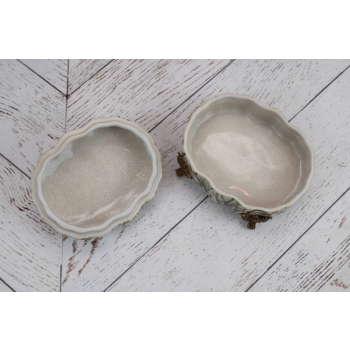 Szkatuła Bomboniera Szkatuła Misa Ślimak - Porcelana Okuta Brązem Sygn.