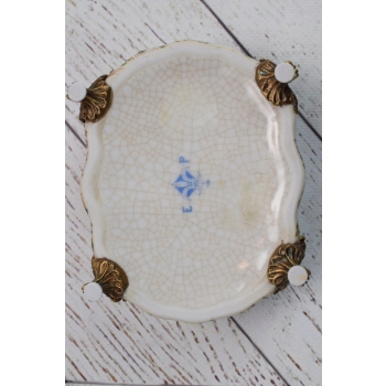 Szkatuła Bomboniera Szkatuła Misa Ślimak - Porcelana Okuta Brązem Sygn.