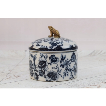 Kolorowa Szkatuła Bomboniera Szkatuła Misa - Porcelana Okuta Brązem Sygn.