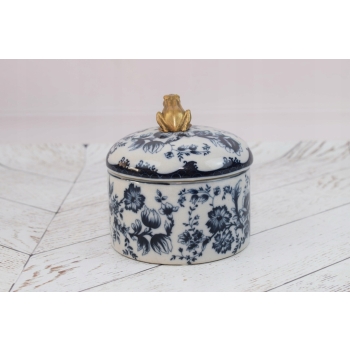 Kolorowa Szkatuła Bomboniera Szkatuła Misa - Porcelana Okuta Brązem Sygn.