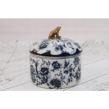 Kolorowa Szkatuła Bomboniera Szkatuła Misa - Porcelana Okuta Brązem Sygn.