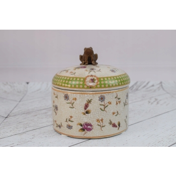 Zielona Szkatuła Bomboniera Szkatuła Misa - Porcelana Okuta Brązem Żaba.