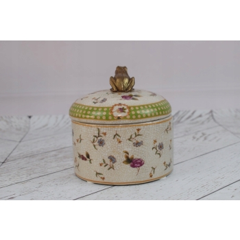 Zielona Szkatuła Bomboniera Szkatuła Misa - Porcelana Okuta Brązem Żaba.