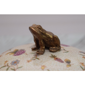 Zielona Szkatuła Bomboniera Szkatuła Misa - Porcelana Okuta Brązem Żaba.