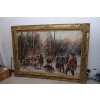 J Fałat - Polowanie na Dzika - Scena Myśliwska - Stary Obraz Olejny 220x160