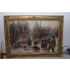 J Fałat - Polowanie na Dzika - Scena Myśliwska - Stary Obraz Olejny 220x160