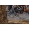 J Fałat - Polowanie na Dzika - Scena Myśliwska - Stary Obraz Olejny 220x160