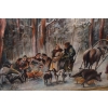 J Fałat - Polowanie na Dzika - Scena Myśliwska - Stary Obraz Olejny 220x160
