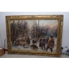 J Fałat - Polowanie na Dzika - Scena Myśliwska - Stary Obraz Olejny 220x160