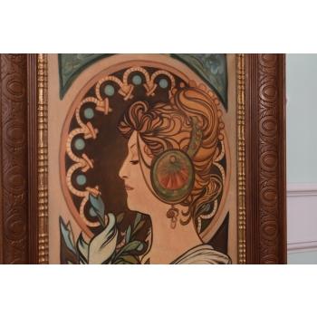 Alfons Mucha - Dama Kameliowa - Portret Arystokratki - Stary Obraz Olejny