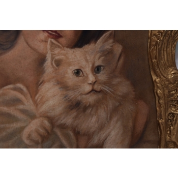 Józef Mehoffer - Portret Arystokratki z Kotem Kot - Stary Obraz Olej Płótno