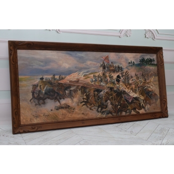 Wojciech Kossak - Husaria POLSKA - Patriotyczny Polski Stary Obraz Olejny