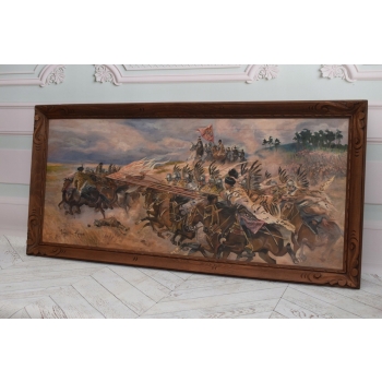 Wojciech Kossak - Husaria POLSKA - Patriotyczny Polski Stary Obraz Olejny
