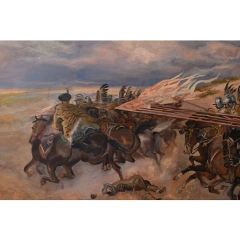 Wojciech Kossak - Husaria POLSKA - Patriotyczny Polski Stary Obraz Olejny