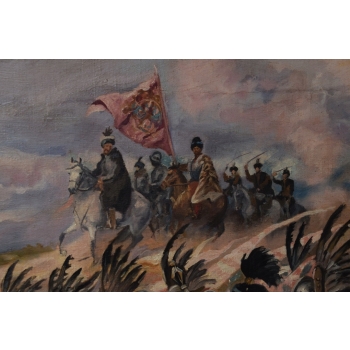 Wojciech Kossak - Husaria POLSKA - Patriotyczny Polski Stary Obraz Olejny