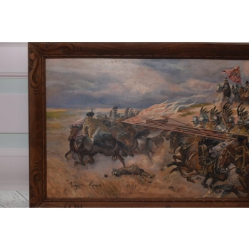 Wojciech Kossak - Husaria POLSKA - Patriotyczny Polski Stary Obraz Olejny