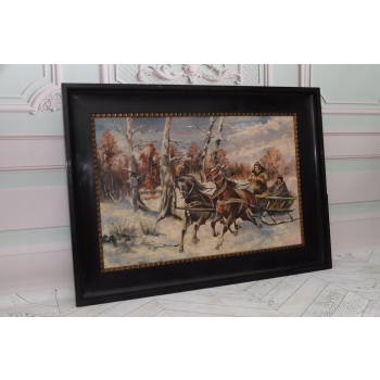 I. ZYGMUNTOWICZ - WYPRAWA NA POLOWANIE - Stary Obraz Olejny 110X80CM